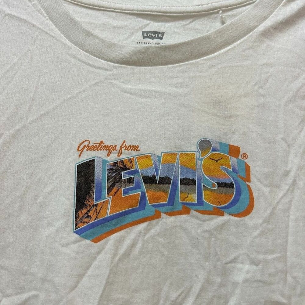 Levis Womens Plus 3X White Orange Sunset Graphic Short Sleeve TShirt Top NWT W66 - Picture 3 of 5